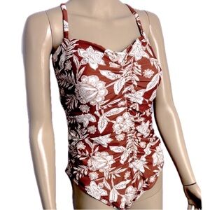NWT * Terracotta Cream Tropical Floral Women’s One Piece Swimsuit *